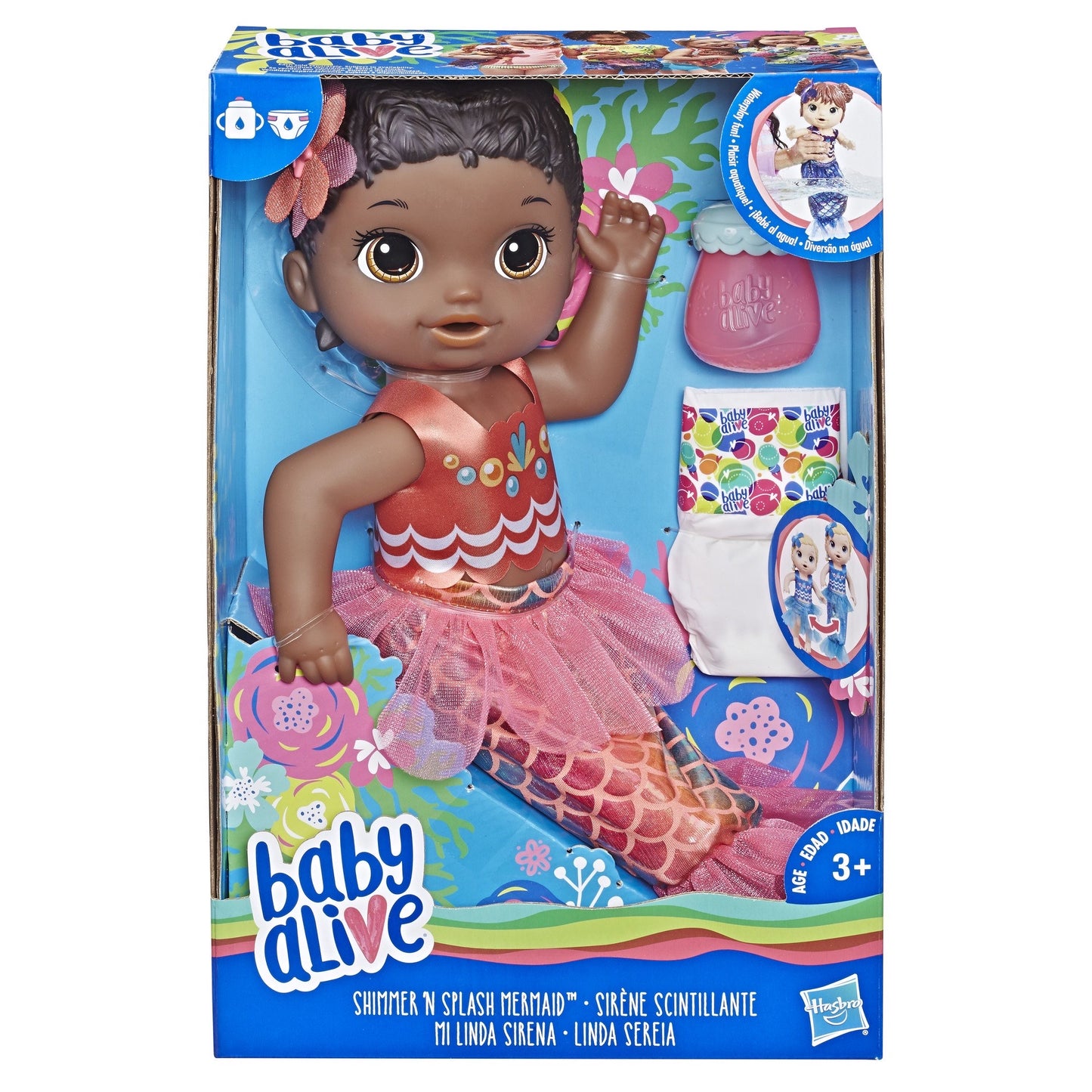 Baby Alive Shimmer N Splash Mermaid Baby Doll, Black Hair,