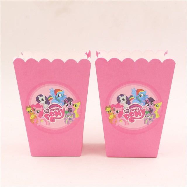 paper popcorn candy favor box/cup my little pony theme children girls birthday party decorations lot of 6pcs