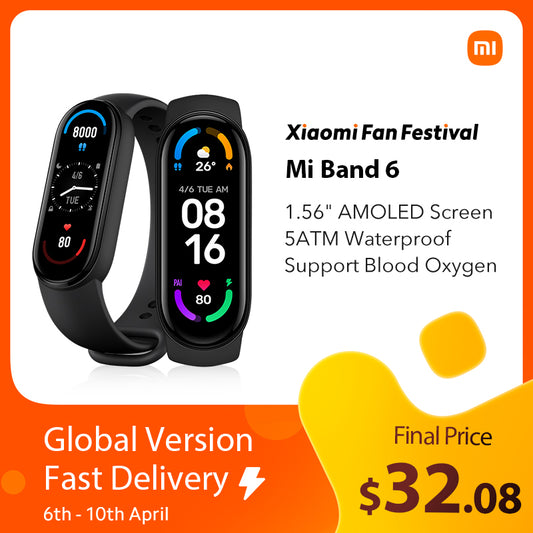 Global Version Xiaomi Mi Band 6 Smart Bracelet 1.56&quot;AMOLED Screen miBand 6 Heart Rate Fitness Traker Bluetooth 5 ATM Waterproof